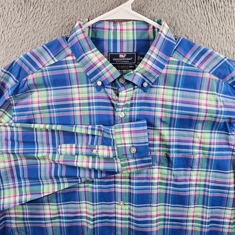 Vineyard Vines Performance Murray Shirt Men XL Button Up Long Sleeve Blue Plaid